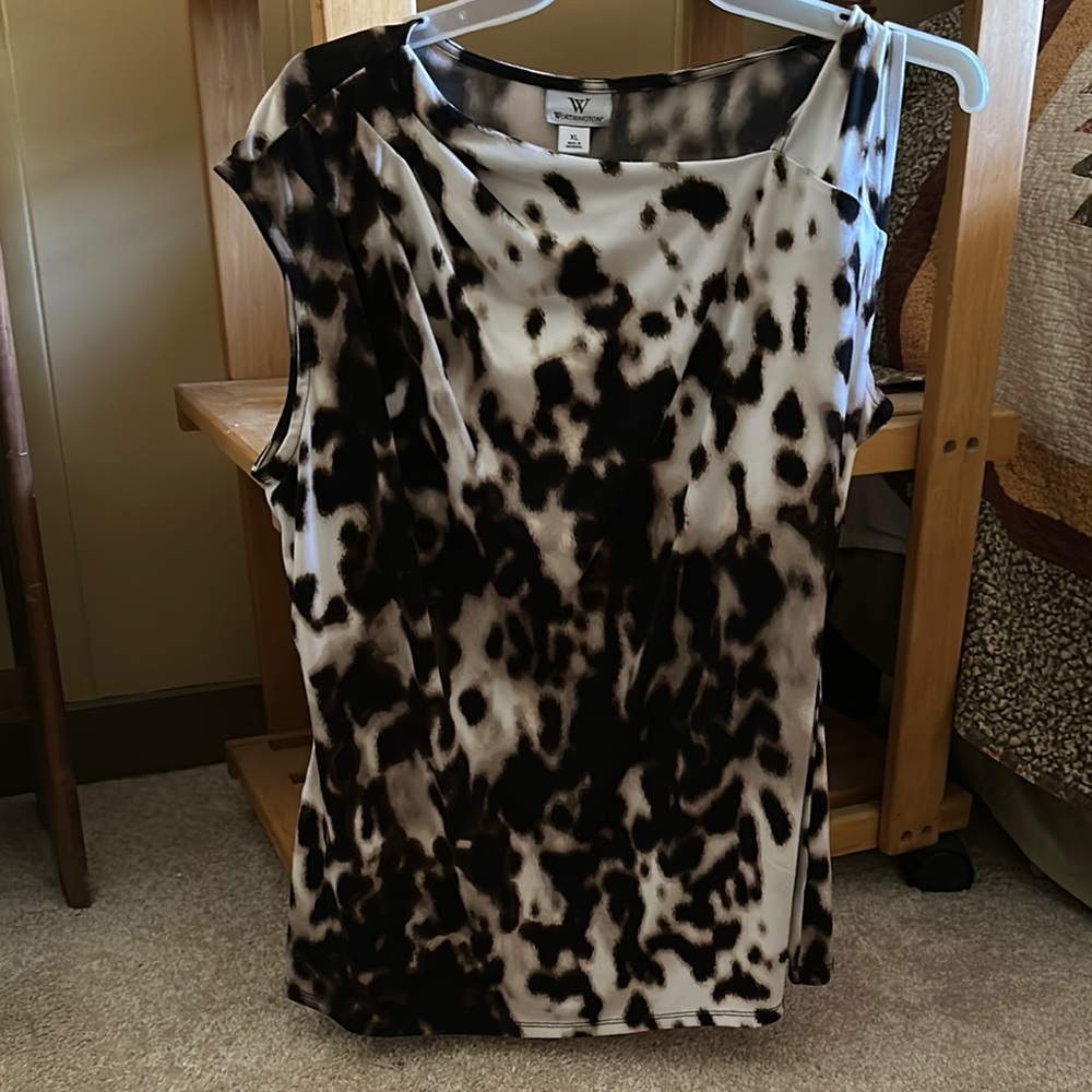 Women's Black Brown and white Animal Print asymmetrical Top